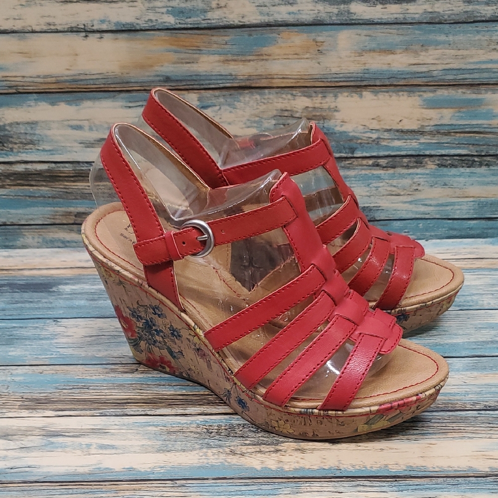 b.o.c. Red Strappy Wedge Sandals